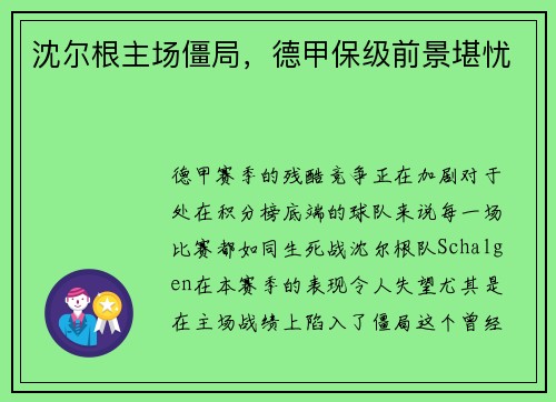 沈尔根主场僵局，德甲保级前景堪忧