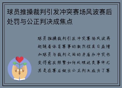 球员推搡裁判引发冲突赛场风波赛后处罚与公正判决成焦点
