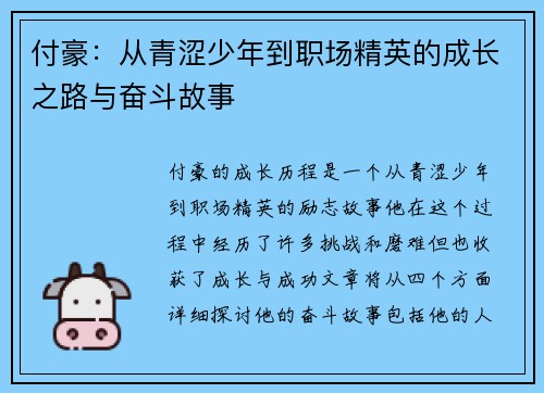 付豪：从青涩少年到职场精英的成长之路与奋斗故事