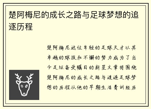 楚阿梅尼的成长之路与足球梦想的追逐历程