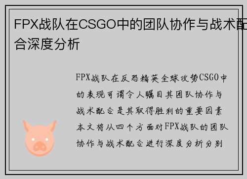 FPX战队在CSGO中的团队协作与战术配合深度分析