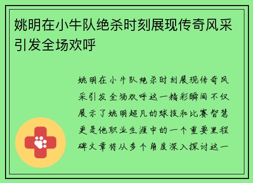 姚明在小牛队绝杀时刻展现传奇风采引发全场欢呼